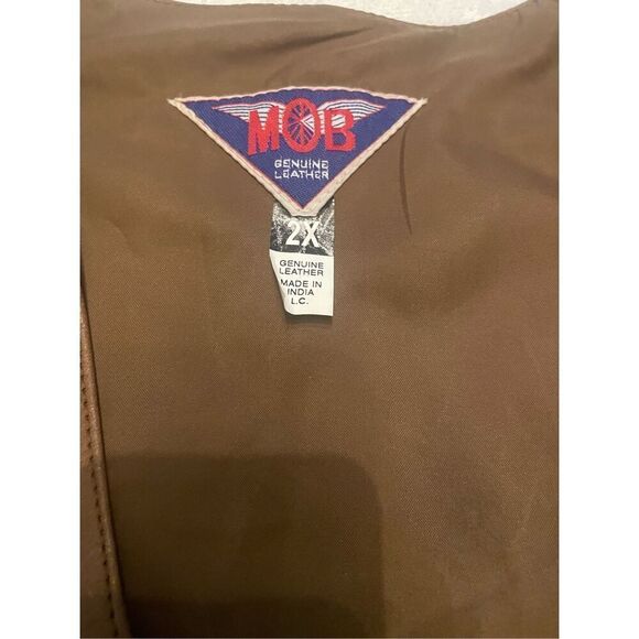 MOB Genuine Leather Biker Vest Button Lace Brown size 2X - Picture 10 of 10